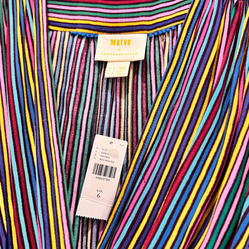 NWT Anthropologie Maeve Boho Striped Multicolor Wrap Tie Front blouse Size 6